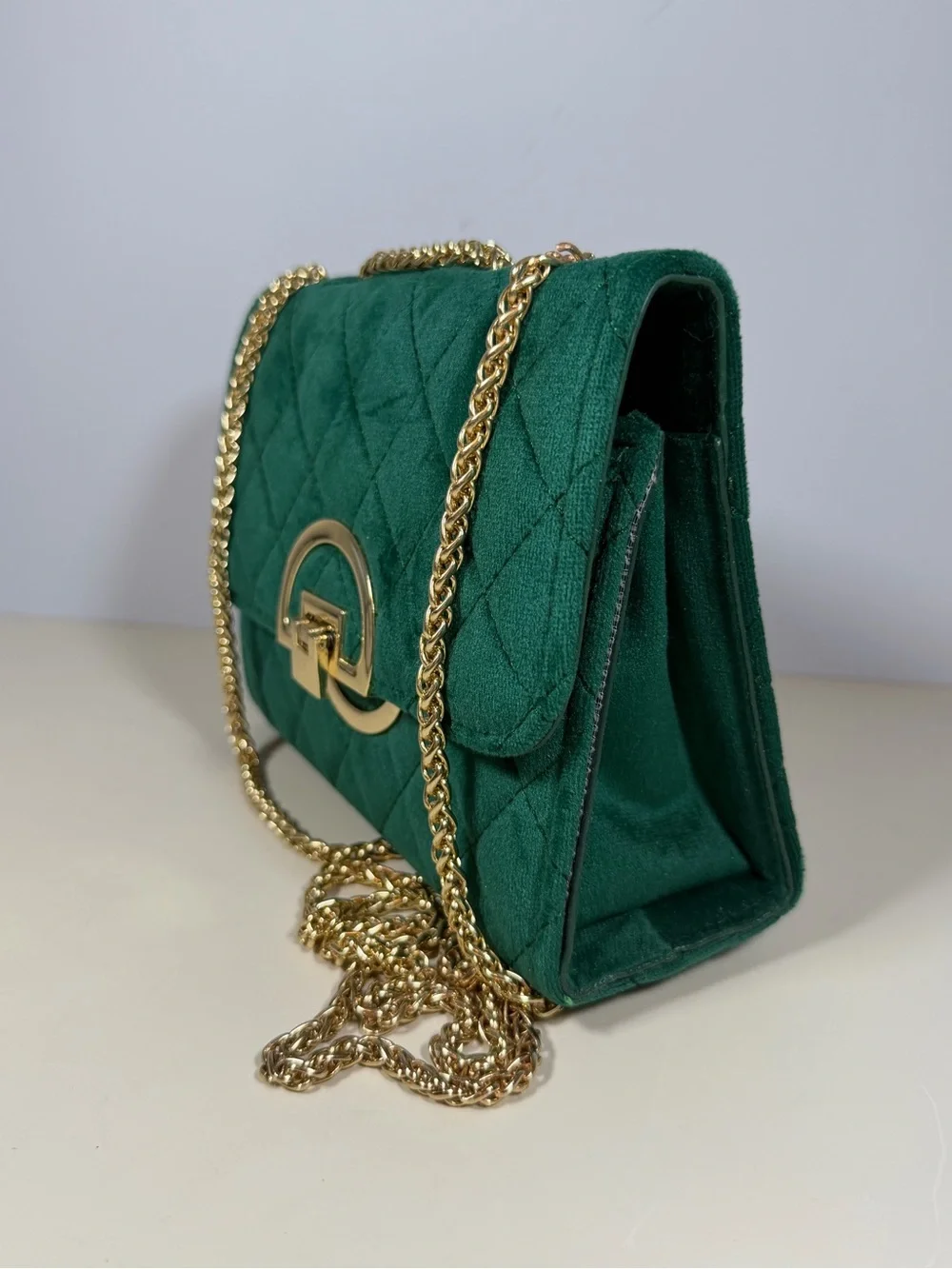 Unk Emerald Quilted Crossbody Bag with Gold Chain